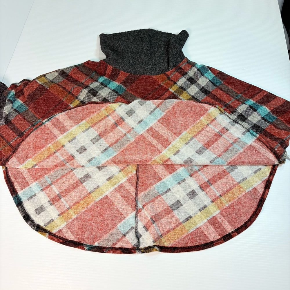 Chris & Carol Multicolor Plaid Cowl Neck Artsy Boho Lagenloom Poncho Sweater 2XL - Picture 13 of 15